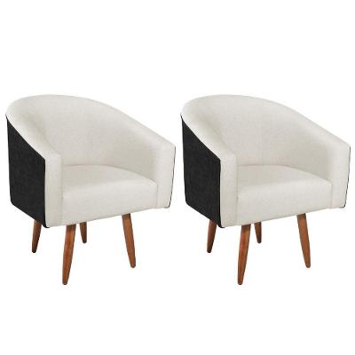 Kit 02 Poltronas Luiza Pés Palito Factor Preto E Linho - Adj Decor Cor Bege