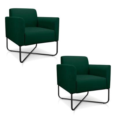 Kit 2 Poltronas Decorativas Base Industrial X Preta Maressa S23 Suede Verde