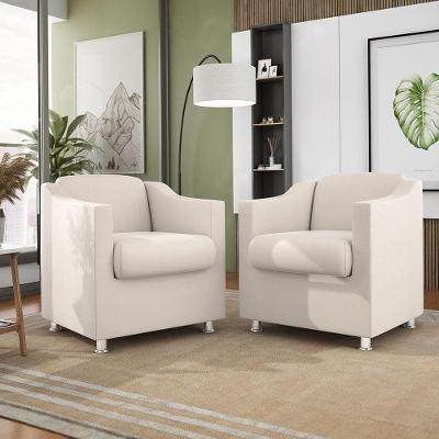 Kit 2 Poltronas Decorativas Reforçada Consultório Sala Suede Cor:Bege