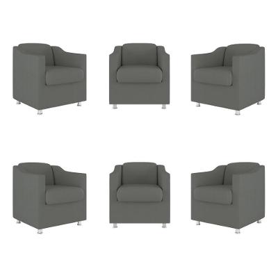 Kit 6 Poltronas Decorativas Reforçada Consultório Sala Suede Cor:cinza