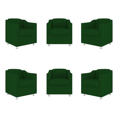 Kit 6 Poltronas Decorativas Reforçada Consultório Sala Suede Cor:verde
