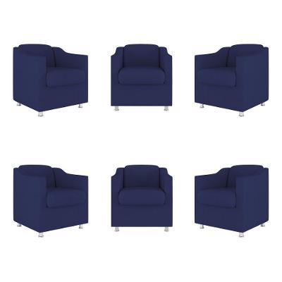 Kit 6 Poltronas Decorativas Reforçada Consultório Sala Suede Cor:azul Marinho