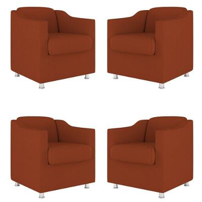 Kit 4 Poltronas Decorativas Clinica Sala Recepção Tecido Suede Cor:Terracota