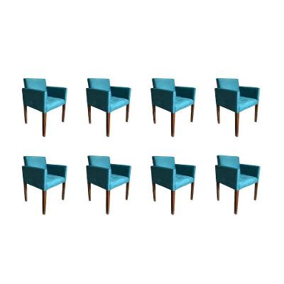 Kit 8 Poltronas Nina Escritório Sala De Recepção Tecido Suede - Azul Turqueza - Cor: Azul