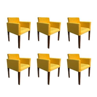 Kit 6 Poltronas Nina Estilo Retrô Tecido Suede Ideal Para Sala De Estar - Amarelo - Cor: Amarelo