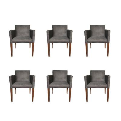 Kit 6 Poltronas Nina Estilo Retrô Tecido Suede Ideal Para Sala De Estar - Cinza - Cor: Cinza