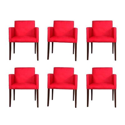 Kit 6 Poltronas Nina Estilo Retrô Tecido Suede Ideal Para Sala De Estar - Vermelho - Cor: Vermelho