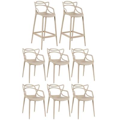 6 Cadeiras + 2 Banquetas Altas Masters Allegra Nude