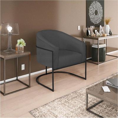 Poltrona Luiza Base De Ferro Preto Linho - Amarena Móveis Cor Cinzaescuro