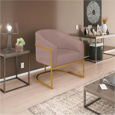 Poltrona Luiza Base De Ferro Dourado Linho - Amarena Móveis Cor Rosê