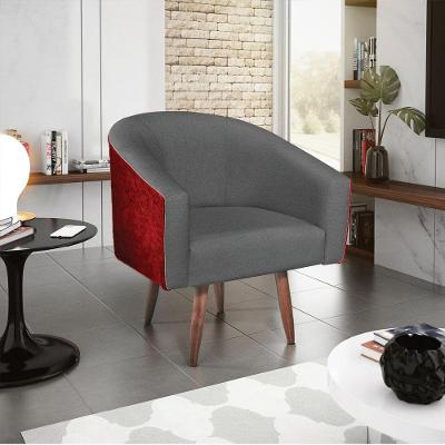 Poltrona Luiza Pés Palito Factor Vermelho E Linho - Adj Decor Cor Cinzaescuro