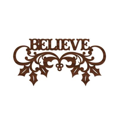 Believe Com Ramos 40cmx20cm - Cria Arte Laser Madeira Escuro