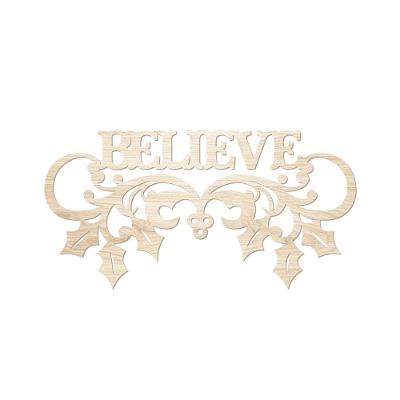 Believe Com Ramos 40cmx20cm - Cria Arte Laser Madeira Clara