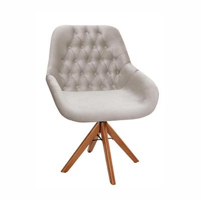 Poltrona Pandora - Base Em Madeira Giratória Cor Suede Nude