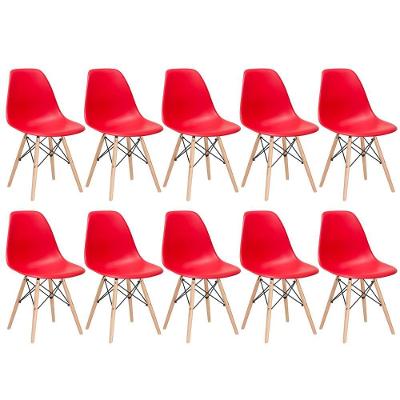 Kit 10 Cadeiras Charles Eames Eiffel Dsw Com Pés De Madeira Clara Vermelho
