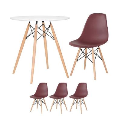 Mesa Redonda Eames 70 Cm Branco + 3 Cadeiras Eiffel Dsw Marrom