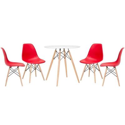 Mesa Redonda Eames 70 Cm Branco + 4 Cadeiras Eiffel Dsw Vermelho
