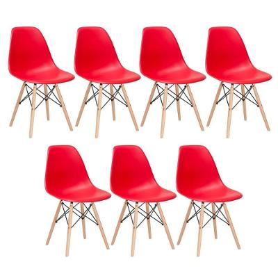 Kit 7 Cadeiras Charles Eames Eiffel Dsw Com Pés De Madeira Clara Vermelho