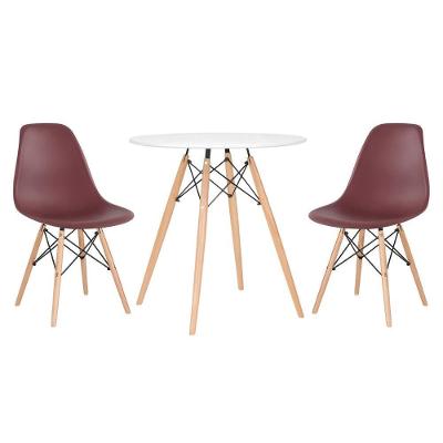 Mesa Redonda Eames 70 Cm Branco + 2 Cadeiras Eiffel Dsw Marrom