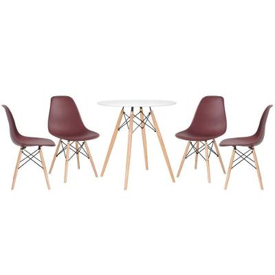 Mesa Redonda Eames 70 Cm Branco + 4 Cadeiras Eiffel Dsw Marrom