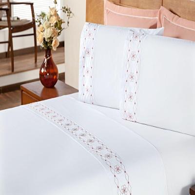 Jogo De Cama King 200 Fios Damasco Branco E Salmão 4pçs