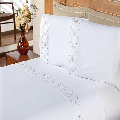 Jogo De Cama Queen 200 Fios Damasco Branco E Bege 4pçs