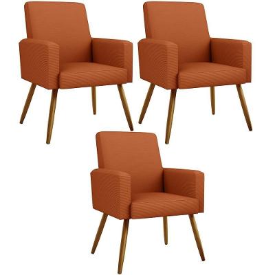 Kit 03 Poltronas Decorativa Para Sala De Estar Maria W01 Pés Palito Tecido Terracota