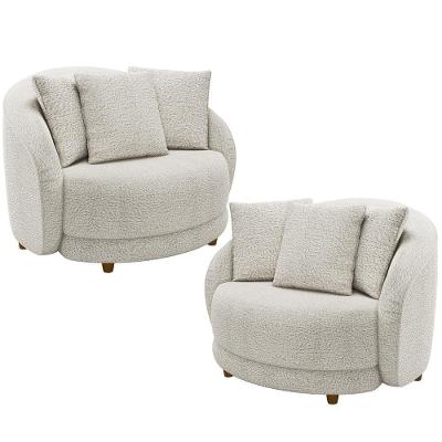 Kit 02 Poltronas Decorativa Sala De Estar Base Fixa De Madeira Witta M03 Bouclê Branco