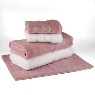 Kit De Toalha 5pçs Algodão Egípcio Dusty Rose E Branco