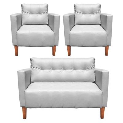 Kit 1 Sofá Namoradeira E 2 Poltronas Livia Corino Pés Chanfrado Castanho D'rossi Cor Branco