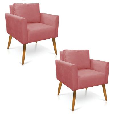 Kit 2 Poltronas Aline Suede Pés Palito Castanho - D'rossi Cor Rose