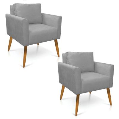 Kit 2 Poltronas Aline Suede Pés Palito Castanho - D'rossi Cor Cinza