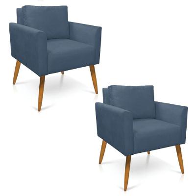 Kit 2 Poltronas Aline Suede Pés Palito Castanho - D'rossi Cor Azul Marinho