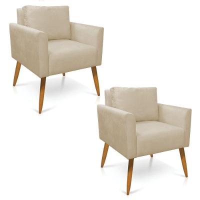 Kit 2 Poltronas Aline Suede Pés Palito Castanho - D'rossi Cor Bege