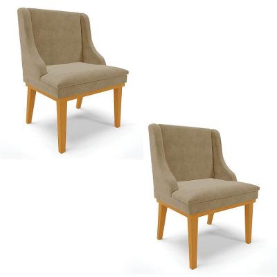 Kit 2 Cadeiras Estofadas Para Sala De Jantar Base Fixa De Madeira Castanho Lia Suede Marrom Rt-Ibiza