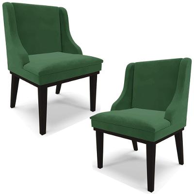 Kit 2 Poltronas Base Fixa De Madeira Veludo Verde/Preto