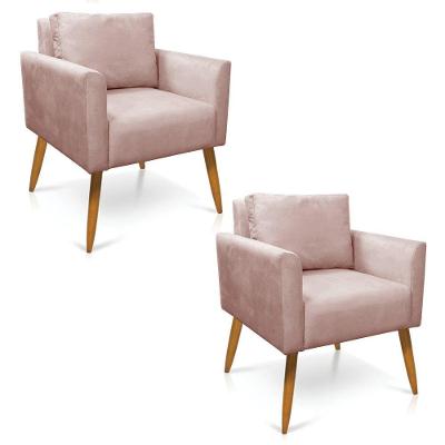 Kit 2 Poltronas Aline Veludo Pés Palito Castanho - D'rossi Cor Rose