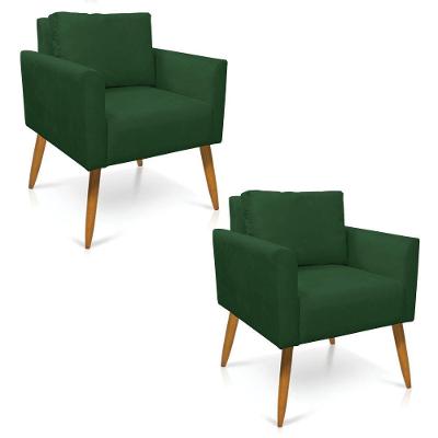Kit 2 Poltronas Aline Veludo Pés Palito Castanho - D'rossi Cor Verde