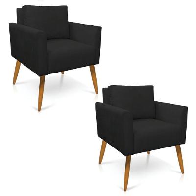 Kit 2 Poltronas Aline Veludo Pés Palito Castanho - D'rossi Cor Preto
