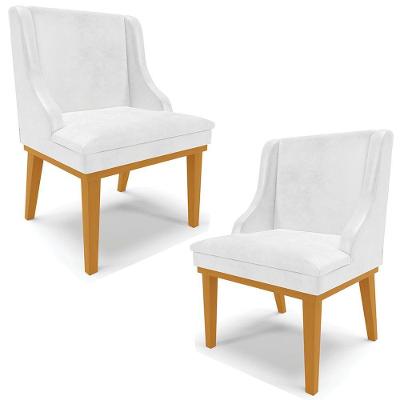 Kit 2 Poltronas Base Fixa De Madeira Branco Brilho/Castanho