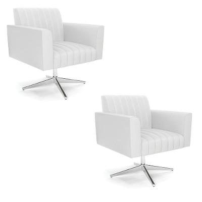Kit 2 Poltronas Giratória Viena Gomada Corino Base Cromada - D'rossi Cor Branco