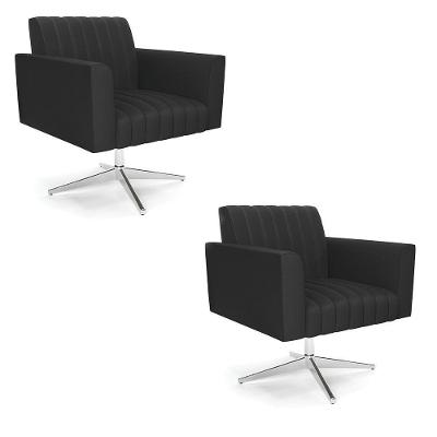 Kit 2 Poltronas Giratória Viena Gomada Corino Base Cromada - D'rossi Cor Preto