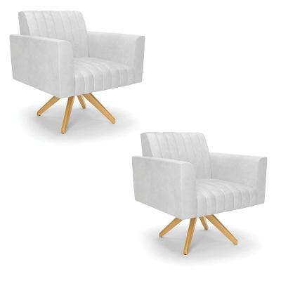 Kit 2 Poltronas Giratória Viena Gomada Corano Branco Base De Madeira Ma30 - D'rossi
