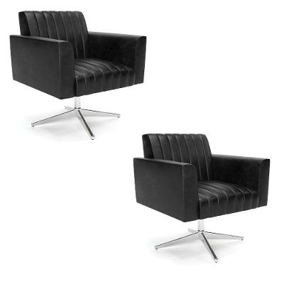 Kit 2 Poltronas Giratória Viena Gomada Corano Base Cromada - D'rossi Cor Preto