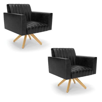 Kit 2 Poltronas Giratória Viena Gomada Corano Base De Madeira Ma30 - D'rossi Cor Preto