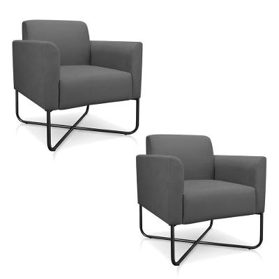 Kit 2 Poltronas Decorativas Base Industrial X Preta Maressa S08 Suede Grafite