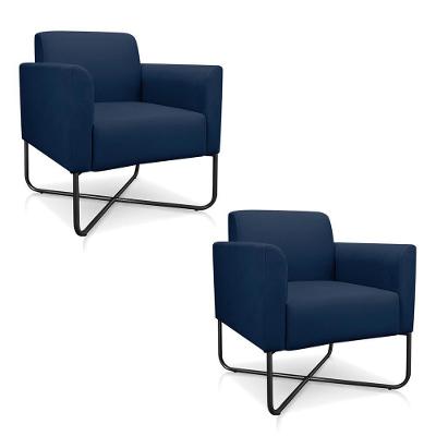 Kit 2 Poltronas Decorativas Base Industrial X Preta Maressa S01 Suede Azul Marinho