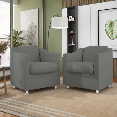 Kit 2 Poltronas Decorativas Tilla Consultório Recepção Sala Suede Cor:Cinza