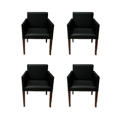 Kit 4 Poltronas Nina Executiva 1 Lugar Tecido Sintético Pé Marrom - Preto - Cor: Preto