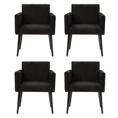 Kit 4 Poltronas Luca Tecido Suede Para Recepção - Preto - Cor: Preto